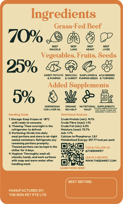 The Bon Pet grass-fed beef dog food crafted with fresh human grade ingredients