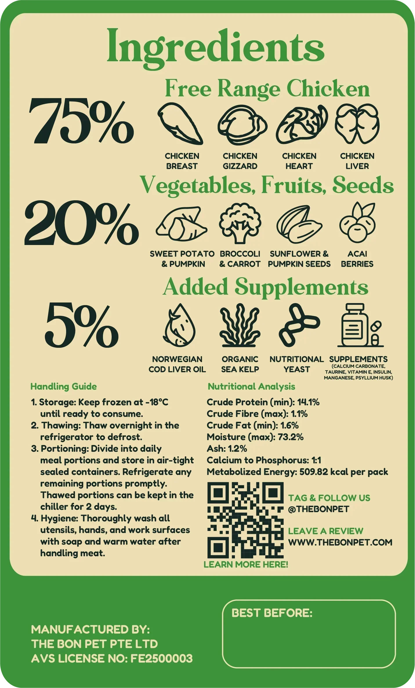 The Bon Pet single protein chicken dog food complete and balanced meal for dogs