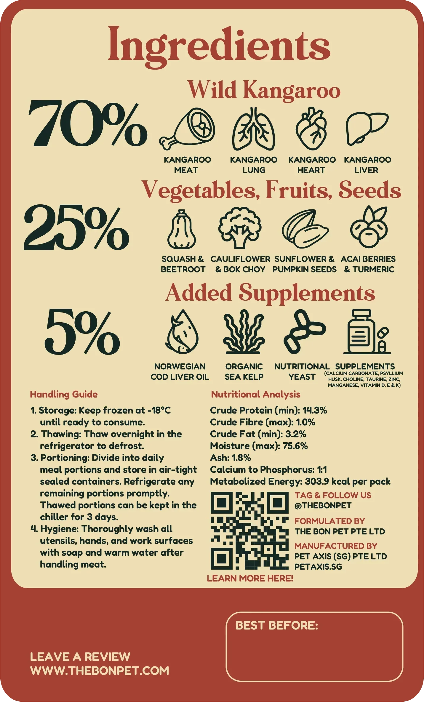 The Bon Pet single protein kangaroo dog food made for dogs with food sensitivities