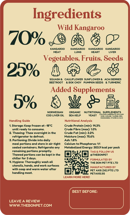 The Bon Pet single protein kangaroo dog food made for dogs with food sensitivities